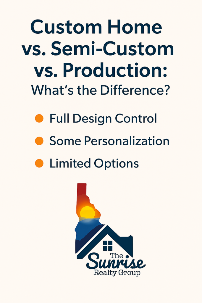 Differences between a custom vs semi custom vs production home; choose the right builder, budget, and design path for your new home in Idaho.