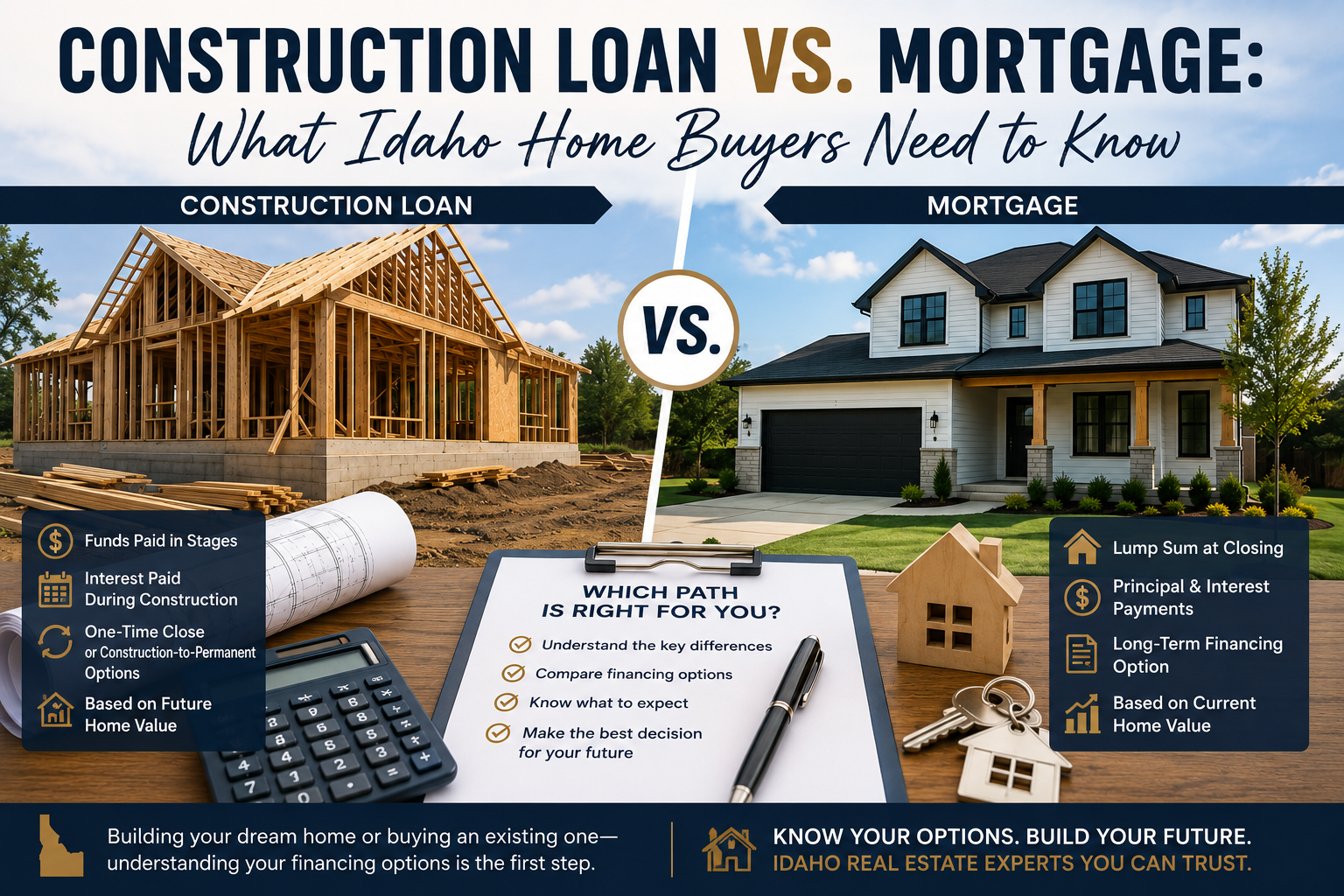Construction Loan vs. Mortgage: What Idaho Home Buyers Need to Know